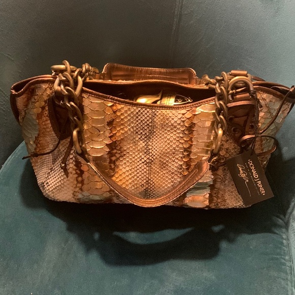 Donald J. Pliner python ADELA metallic leather Hobo couture NWT✨ - Picture 1 of 11